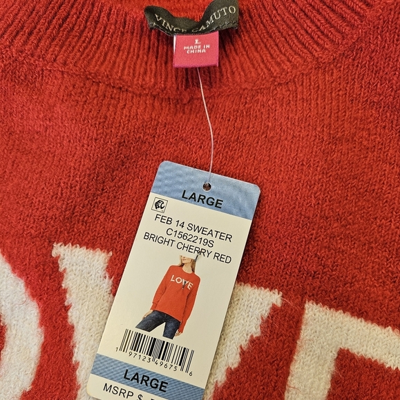 Vince Camuto Bright Cherry Red LOVE Graphic Pullover Womens Sweater NEW - Picture 5 of 7